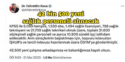 42 bin 500 yeni sağlık personeli alınacak