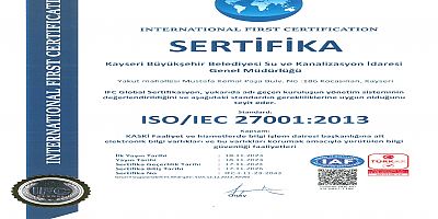 KASKİ, 'ISO/IEC 27001 Sertifikası' ile Bilgi Güvenliğini Tescilledi