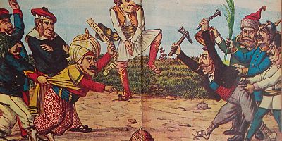 Tarihi bir karikatürde Bulgaristan'ın Osmanlı'dan bağımsızlığı