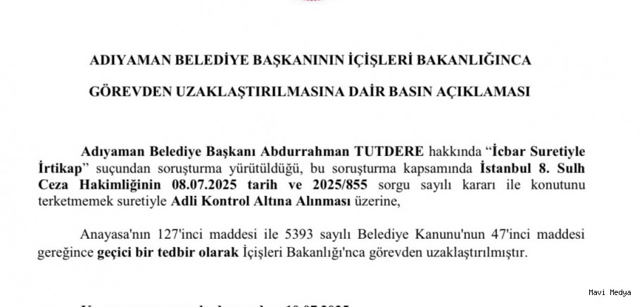 Abdurrahman Tutdere görevden uzaklaştırıldı