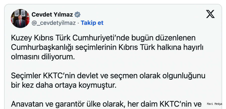 Cevdet Yılmaz seçimlerin KKTC'ye hayırlı olmasını diledi