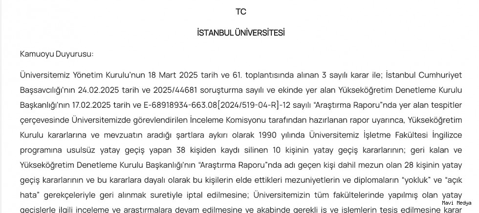 İstanbul Üniversitesi'nden 
