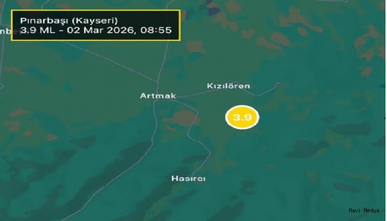 Kayseri'de 3.9 büyüklüğünde deprem