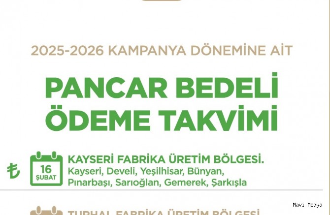 Kayseri Şeker 2025–2026 Pancar Bedeli Ödeme Takvimini Açıkladı.