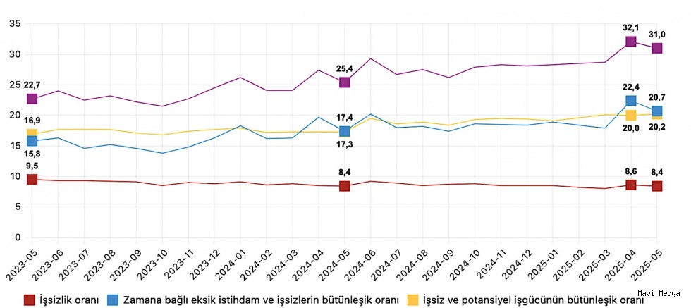 Mayıs ayında işsizlik yüzde 8,4, atıl işgücü oranı yüzde 31