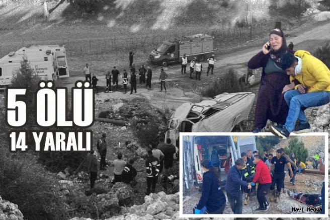 Mersin'de minibüs şarampole uçtu, 5 ölü, 14 yaralı