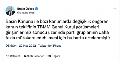Basın Kanunu değişikliği görüşmeleri ertelendi