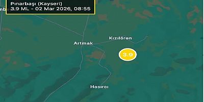 Kayseri'de 3.9 büyüklüğünde deprem