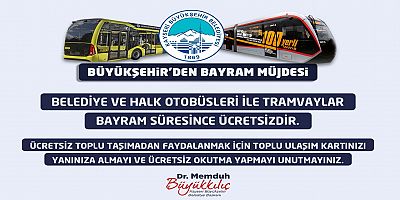 Bayram boyunca kent içi toplu taşıma ücretsiz olacak