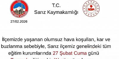 Sarız'da taşımalı eğitime 1 gün ara